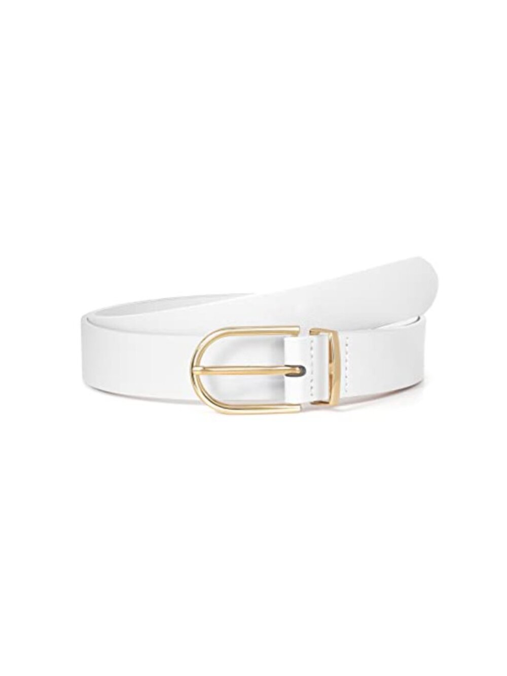 Women Faux Leather Belt with Gold Curved Pin Buckle for Jeans